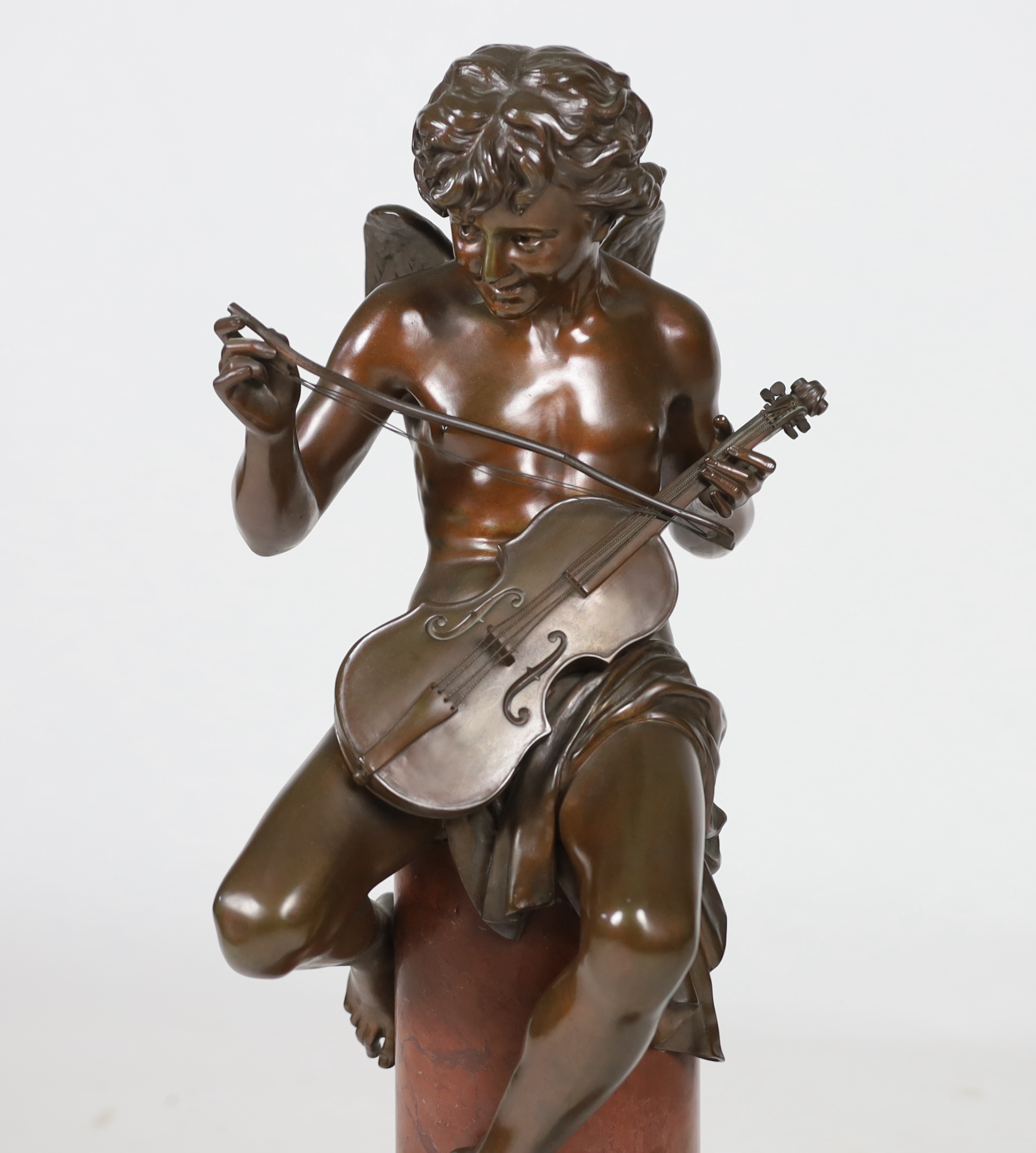 Jean Bulio (French, 1827-1911), a 19th century French bronze 'Enfant Charmeur' 27cm wide, 89cm high